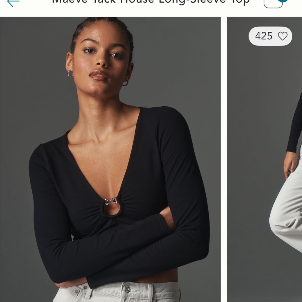 Anthropologie Black Long-Sleeve Ring-Front Top